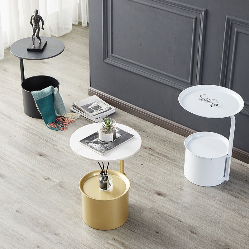 Table d'appoint rond moderne à rond / fer 22 "Table d'extrémité abstraite de haut avec stockage