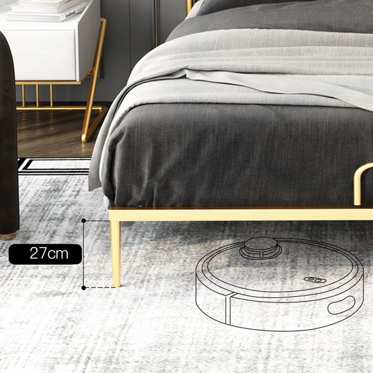 Luxurious Standard Bed in Gold Upholstered Low Profile Metal Bed