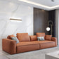 Contemporary Square Arm Sofa Water-Resistant Leather Couch  with Pillows