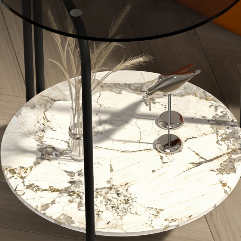 Modern Round Glass Side Table Dia 19.7" 4 Legs End Table with Shelf