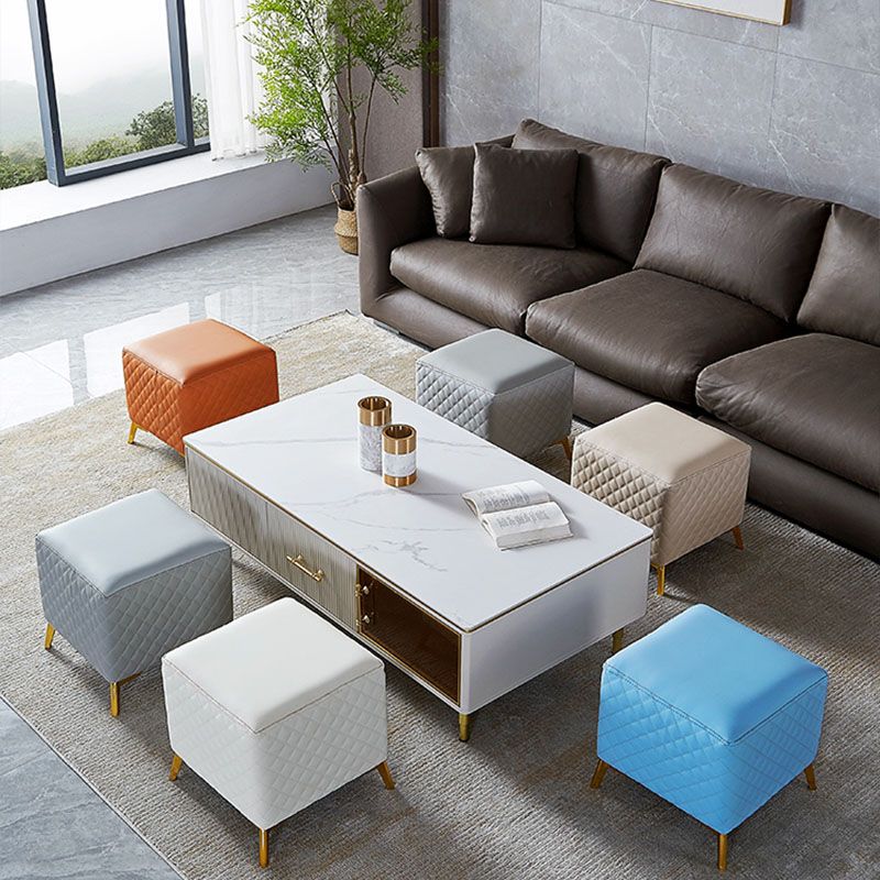 Glam Ottoman Genuine Leather Upholstered Diamond Lattice Square Ottoman with Metal Legs Clearhalo 'furn' 'furn_ottomans_poufs' 'Furniture' 'Living Room Furniture' 'Ottomans & Poufs' 'ottomans_poufs' 1200x1200_308f613b-75d3-43e0-91e4-f9d6b59acd32