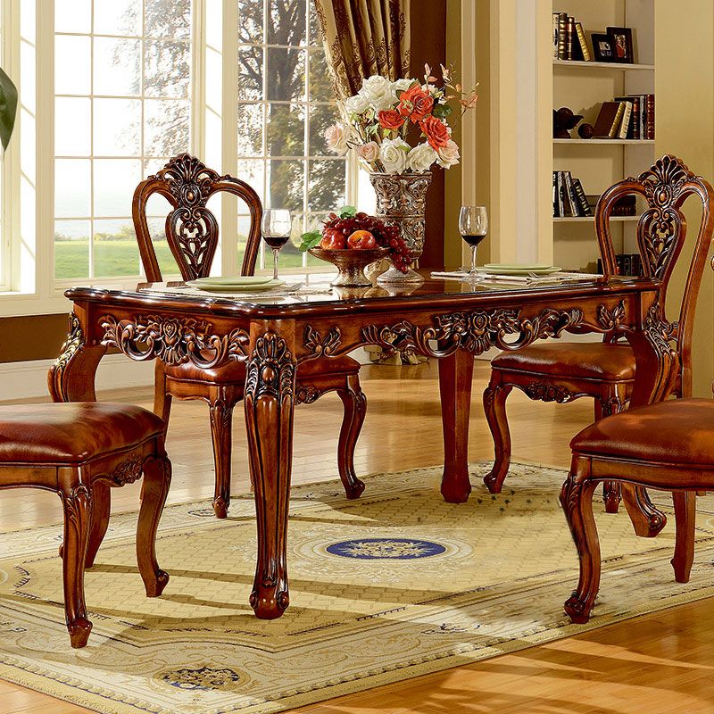 Rectangle Shape Wood Color Dining Table Fixed Table Victorian Style with 4 Legs Clearhalo ' dining_table' 'Dining Tables & Seating' 'Dining Tables' 'furn' 'furn_dining_table' 'Furniture' 'furniture_dining_table' 'Kitchen & Dining Furniture' 'kitchen&dining_furn' 'kitchen' 'kitchen_dining_table' 1200x1200_3091f470-cc05-4ff3-868b-45d81011ed56