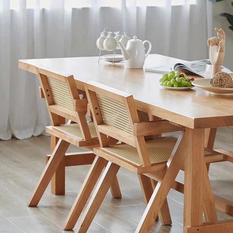 Mesa de comedor moderna Mesa rectangular de madera de pino con base de caballete para comedor