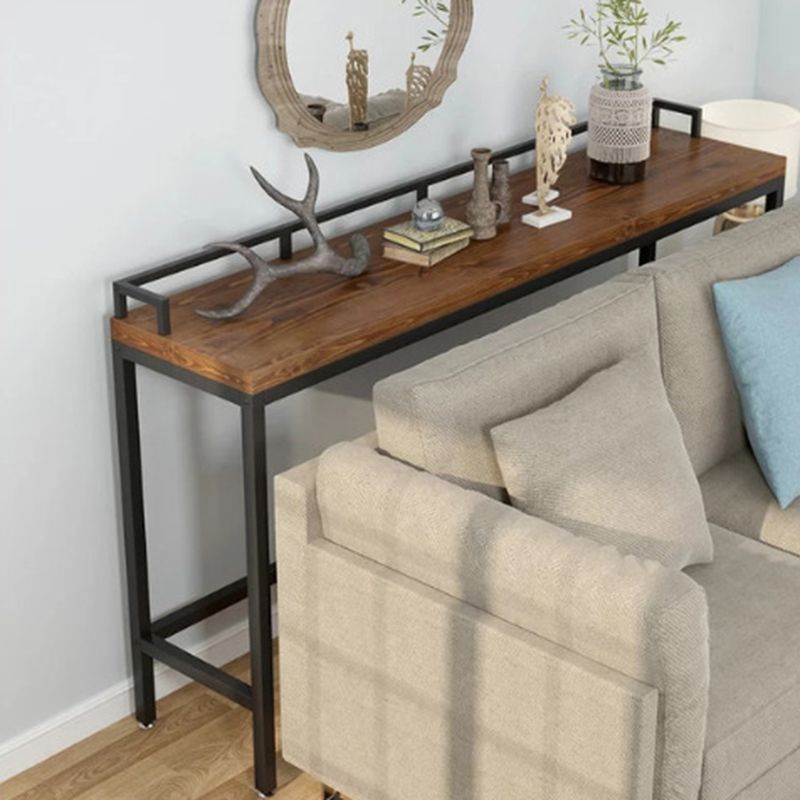 Modern Bar Dining Table Indoor Rectangle Wood Bar Table Trestle Iron Base in Brown Clearhalo 'Bar Furniture' 'Bar Tables' 'bar_tables' 'Furniture' 'furniture_bar_tables' 'Kitchen & Dining Furniture' 'kitchen&dining_furn' 'kitchen' 1200x1200_309e13ee-0f23-4d39-91df-335c61516852