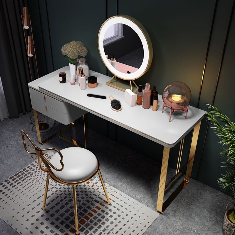 Gray Leather Vanity Makeup Table Set Glam 28.74" H Vanity Table with Storage