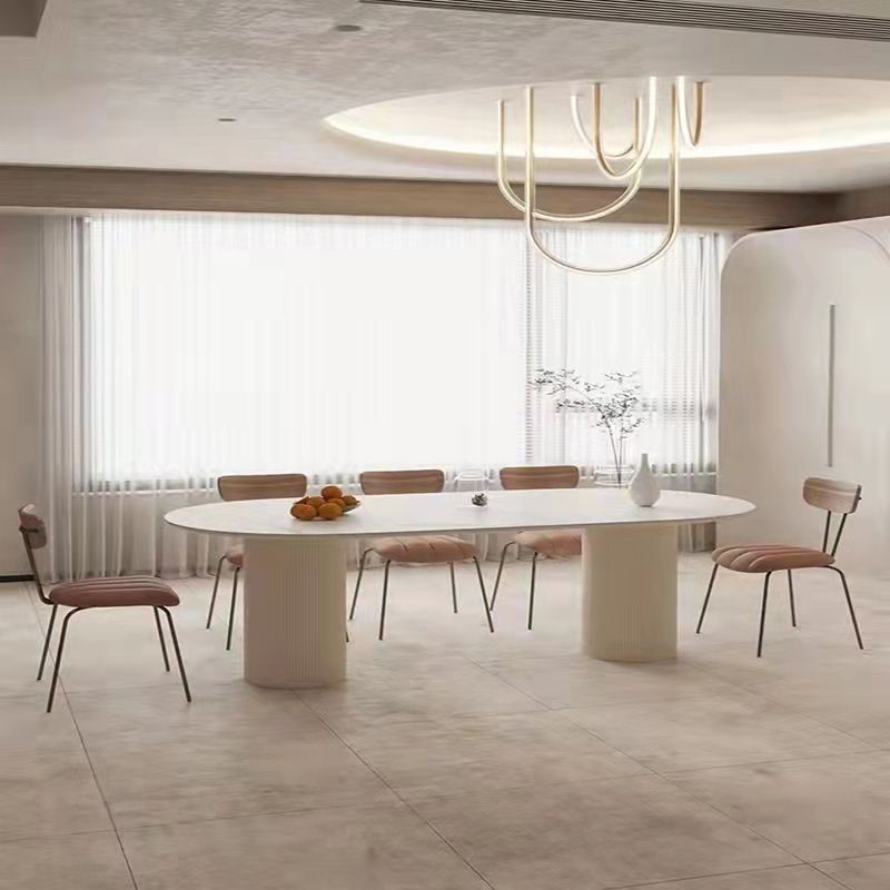 Modern Sintered Stone Dining Table Oval Dining Table with Double Pedestal Base Clearhalo 'Dining Tables & Seating' 'Dining Tables' 'dining_table' 'furn' 'furn_dining_table' 'Furniture' 'furniture_dining_table' 'Kitchen & Dining Furniture' 'kitchen' 'kitchen_dining_table' 1200x1200_309feb7a-209c-46a3-a74d-eee3263a29ec