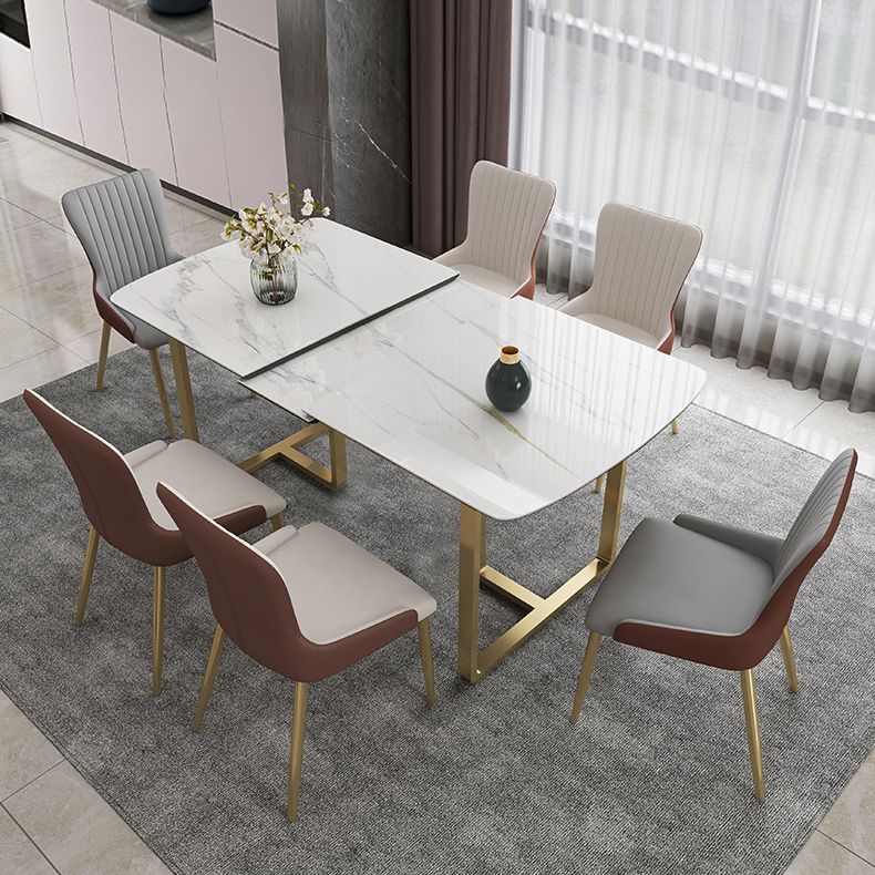Glam 1/4/5/7 Pieces Scalable Dining Table Set with Sintered Stone Top White Dinette Set Clearhalo 'Dining Room Sets' 'Dining Tables & Seating' 'dining_room_set' 'furn' 'furn_dining_room_set' 'Furniture' 'furniture_dining_room_set' 'Kitchen & Dining Furniture' 'kitchen&dining_furn' 'kitchen' 1200x1200_30a3687a-f184-4363-99cc-de8265620d3d