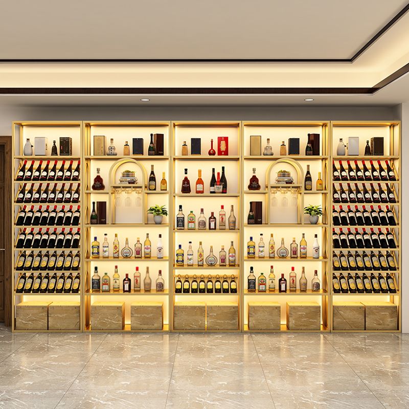 Botella de vino de metal y rejilla de vidrio Glam Rack con estante