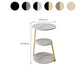 Glam Metal Side Table with Shelves Round Stone Top Accent Side Table