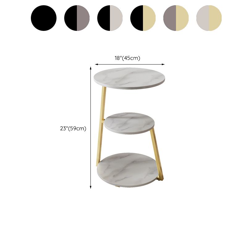 Glam Metal Side Table with Shelves Round Stone Top Accent Side Table
