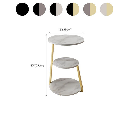 Tavolino laterale in metallo glam con ripiani rotondi del tavolino accento superiore in pietra