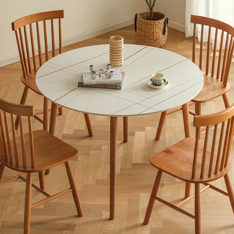Contemporary Round Dining Table White Sintered Stone Table with 4 Cherry Wood Legs Clearhalo ' dining_table' 'Dining Tables & Seating' 'Dining Tables' 'furn' 'furn_dining_table' 'Furniture' 'furniture_dining_table' 'Kitchen & Dining Furniture' 'kitchen&dining_furn' 'kitchen' 'kitchen_dining_table' 1200x1200_30a99042-9b87-41b2-8d27-e5797705d5bf