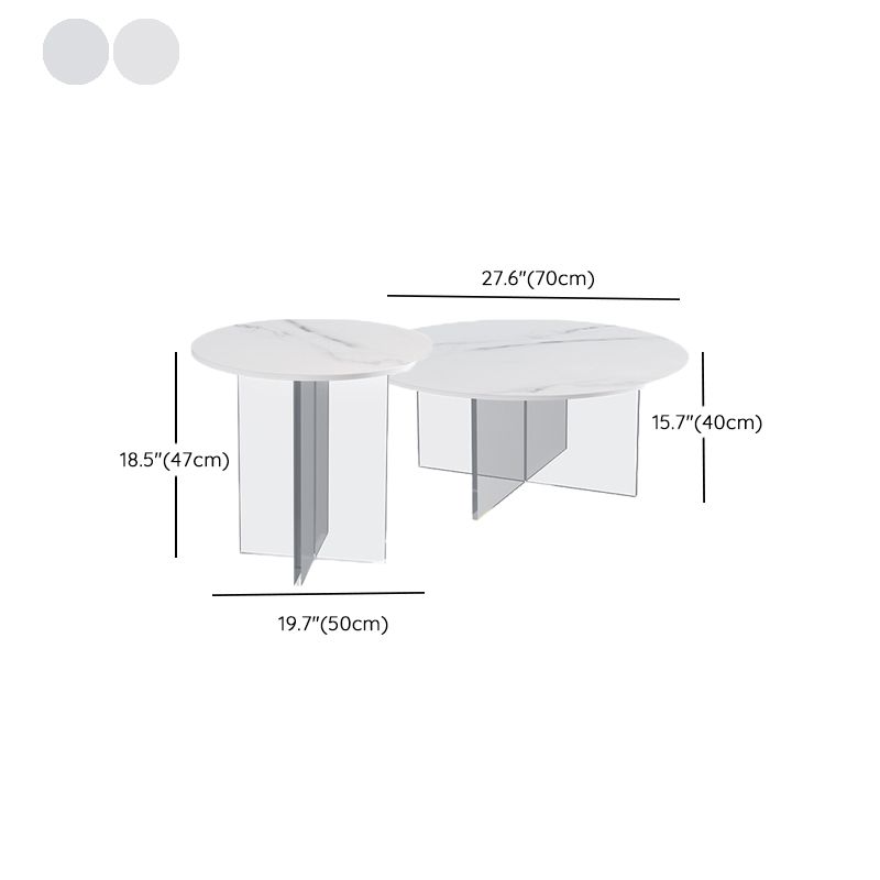 Table de cocktail en ardoise et acrylique Table basse ronde blanche moderne