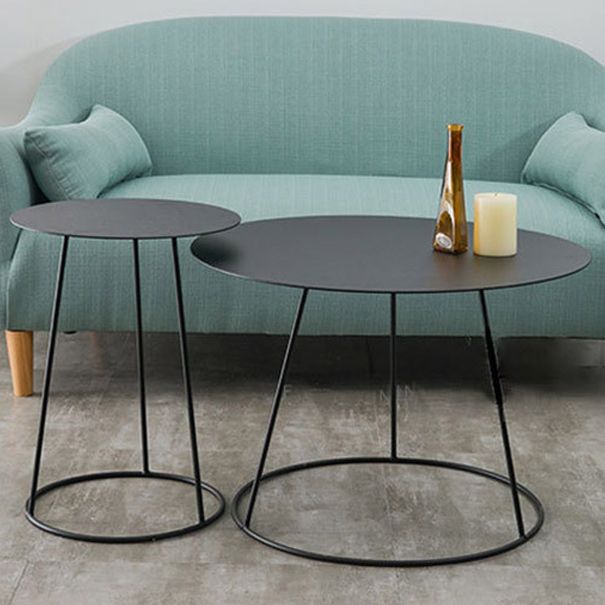 Mid-Century Modern Iron Coffee Table Set Black Finish Round Cocktail Table Clearhalo 'Coffee & Accent Tables' 'Coffee Tables' 'coffee_tables' 'furn' 'furn_coffee_tables' 'Furniture' 'Living Room Furniture' 1200x1200_30b2e79e-db8e-4460-920d-5e376edcad21