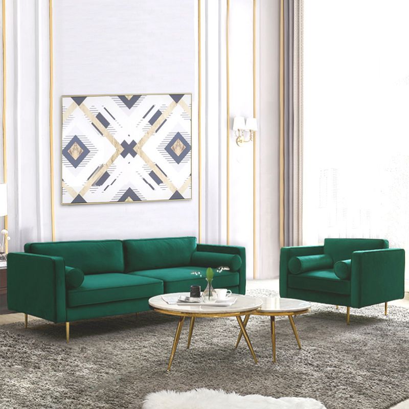 タキシードアームソファモダンスタイルの緑のベルベットソファが金属脚
