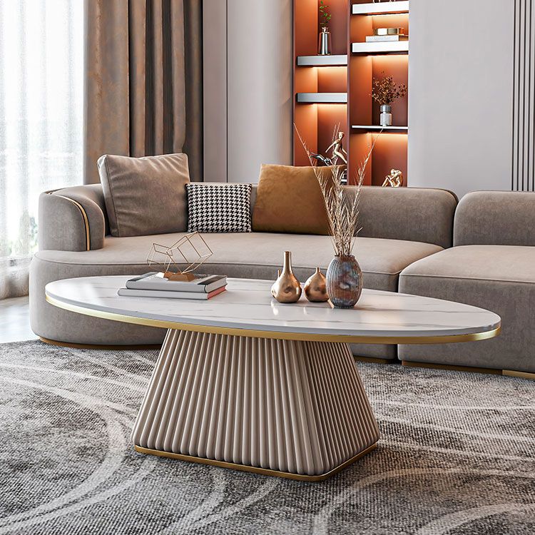 Glam Pedestal Cocktail Table Oval Coffee Cocktail Table for Home