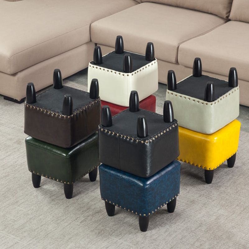 Glam Ottoman Faux Leather Upholstered Solid Color Square Ottoman with Nailhead Trim Clearhalo 'furn' 'furn_ottomans_poufs' 'Furniture' 'Living Room Furniture' 'Ottomans & Poufs' 'ottomans_poufs' 1200x1200_30b75be7-b2bc-4dfb-a6df-e406b99e8cb5
