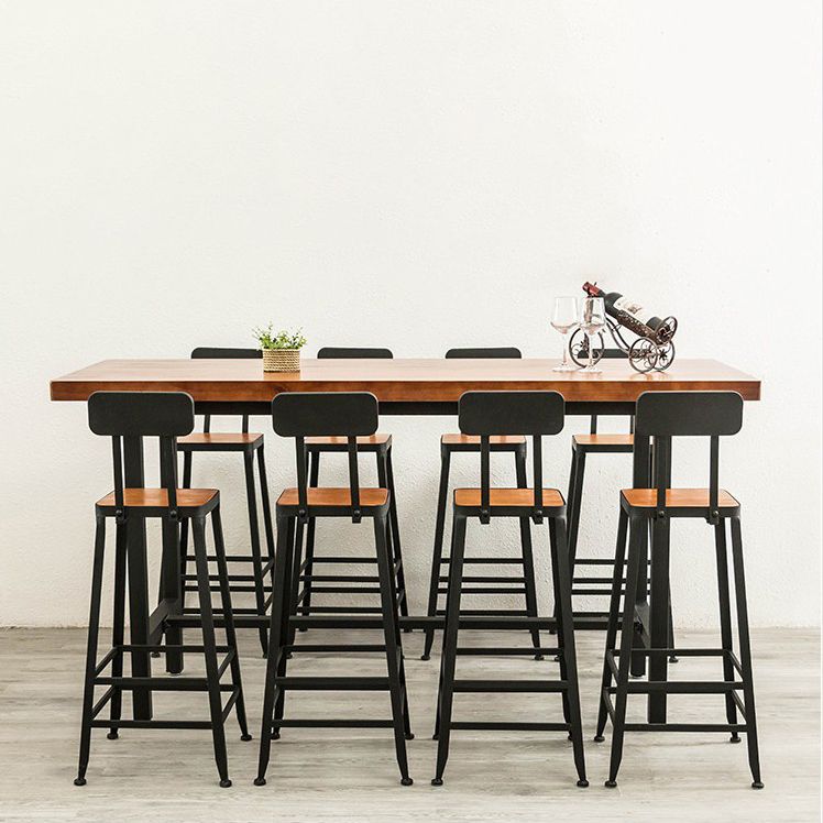 Industrial Rectangle Bar Table Pine Wood Bar Table with Trestle Base in Black