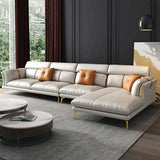 Luxurious Pillow Back Sectional Genuine Leather Flared Arm Sectional