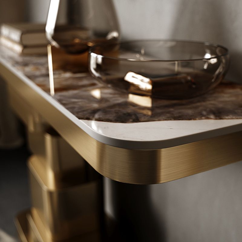 Tavolo console contemporanea a forma di rettangolo tavolo di divano in pietra in ottone/oro/nero
