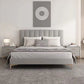 Contemporary Faux Leather Panel Standard Bed, Slat Rectangular Beveled Headboard Bed