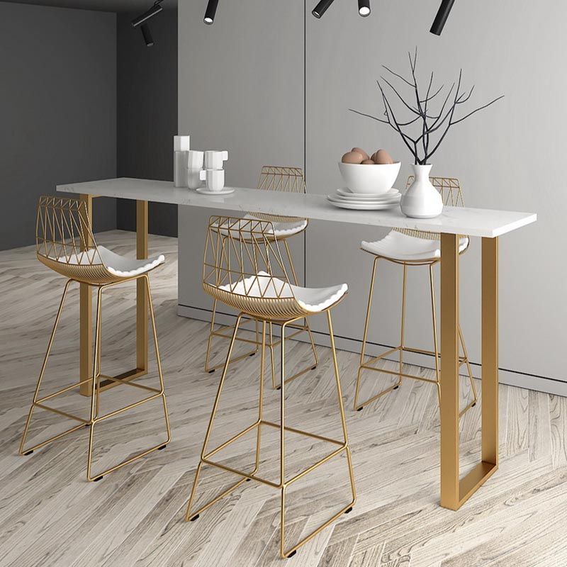 Glam Style Rectangle Stone Bar Tableau de 42 pouces Hauteur Gold Sled Piedstal Bistro Table