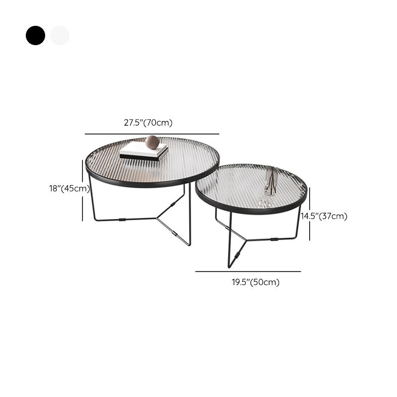 Contemporary Round Glass Top Metal Cross Legs Nesting Coffee Table Clearhalo 'Coffee & Accent Tables' 'Coffee Tables' 'coffee_tables' 'furn' 'furn_coffee_tables' 'Furniture' 'Living Room Furniture' 1200x1200_30cc3890-c983-4e74-a7b1-8abb60effd56