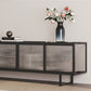 Industrial TV Media Console 4-Door Metal and Glass TV Media Stand