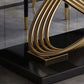 Mesa de comedor estilo Glam, mesa rectangular de piedra sinterizada con patas de metal para el hogar