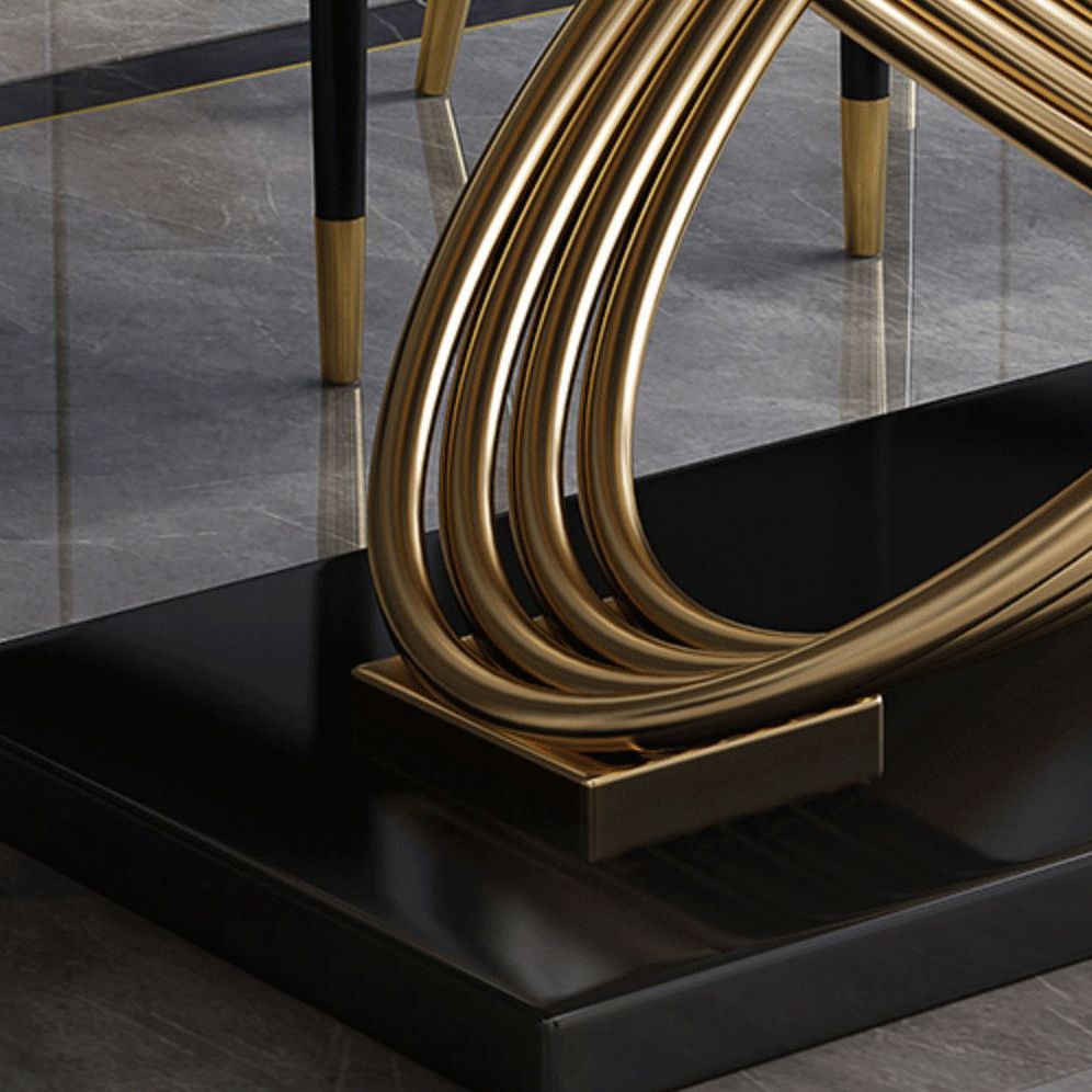 Mesa de comedor estilo Glam, mesa rectangular de piedra sinterizada con patas de metal para el hogar