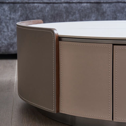 Slate and Leather Drum Coffee Table Modern Round Cocktail Table Set with Storage Clearhalo 'Coffee & Accent Tables' 'Coffee Tables' 'coffee_tables' 'furn' 'furn_coffee_tables' 'Furniture' 'Living Room Furniture' 1200x1200_30cdc13c-735c-4117-af37-3d6e58ff74a4