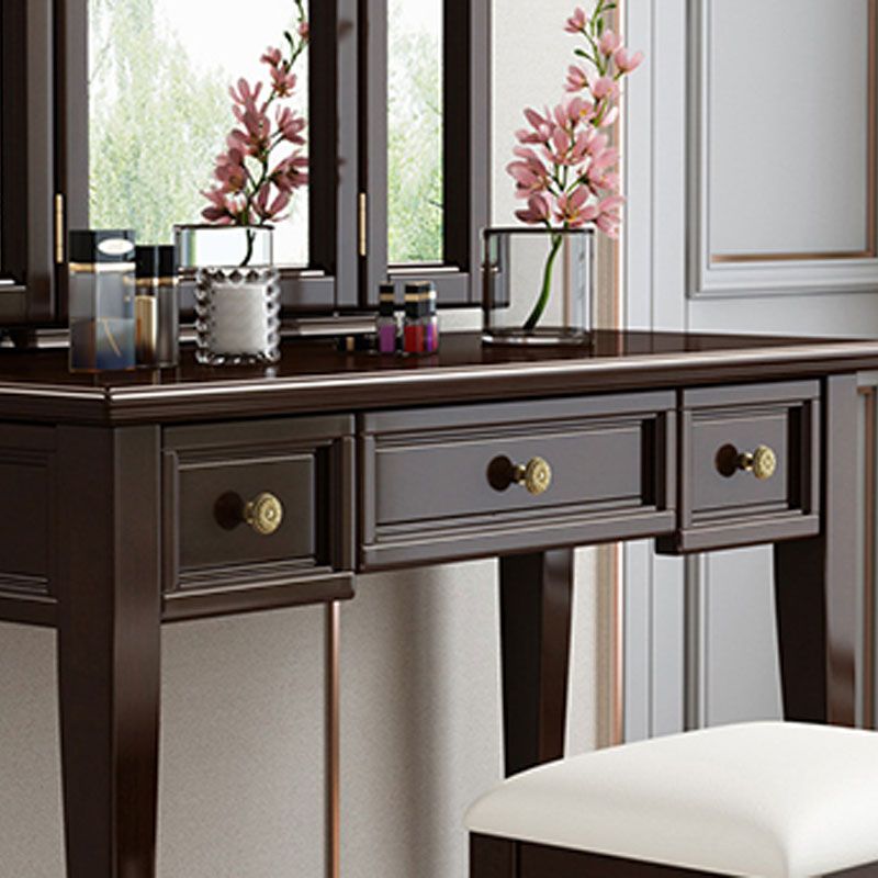 Traditional Solid Wood Vanity Makeup Table Set 3-Drawer Dressing Table Clearhalo 'Bedroom Furniture' 'furn' 'furn_makeup_vanities' 'Furniture' 'Makeup Vanities' 'makeup_vanities' 1200x1200_30cfeb97-03f8-409a-bd0c-d009da9c50b7