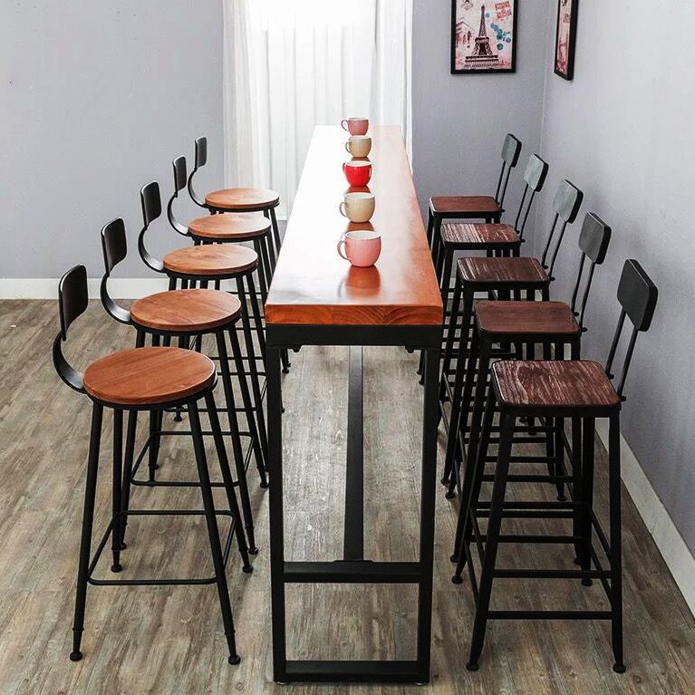 Pine Wood Bar Dining Table Industrial Bar Table with Black Trestle Base Clearhalo 'Bar Furniture' 'Bar Tables' 'bar_tables' 'furn' 'furn_bar_tables' 'Furniture' 'furniture_bar_tables' 'Kitchen & Dining Furniture' 1200x1200_30d00e90-5056-495b-9857-a987b511944f