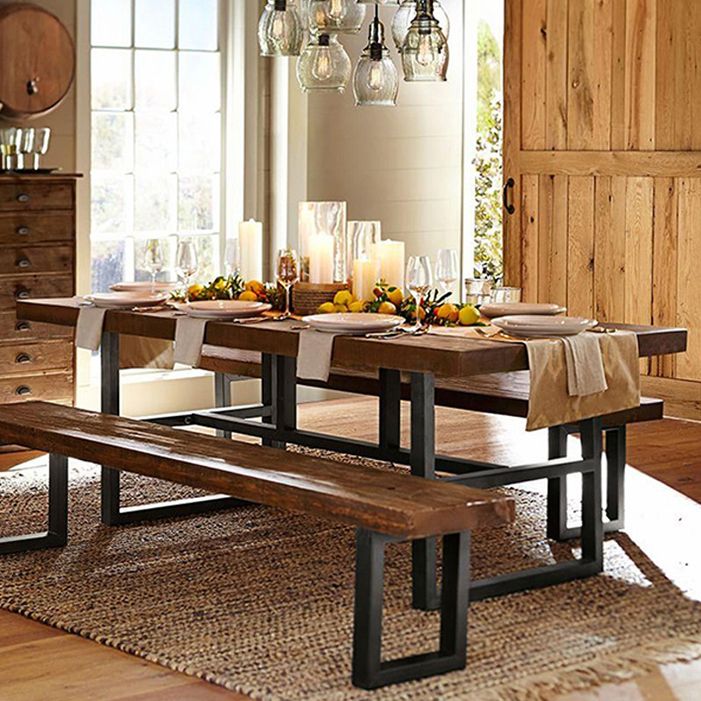 Contemporary Brown Kitchen Dining Table Rectangle Solid Wood Dining Table with Trestle Base Clearhalo ' dining_table' 'Dining Tables & Seating' 'Dining Tables' 'furn' 'furn_dining_table' 'Furniture' 'furniture_dining_table' 'Kitchen & Dining Furniture' 'kitchen&dining_furn' 'kitchen' 'kitchen_dining_table' 1200x1200_30d3c4da-d2d9-4e4b-bcff-66a82e934590