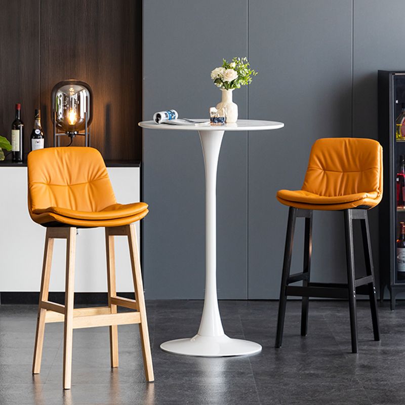 Modern Solid Wood Legs Faux Leather Bar Stools with Footrest