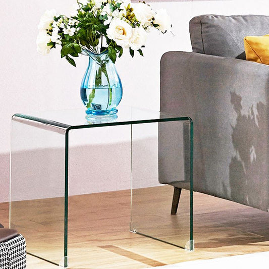 Modern Rectangle Glass Coffee Table Sled Base Cocktail Table
