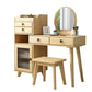 Set di vanità in gomma con sgabello e specchio scandinavo 4 cassetti