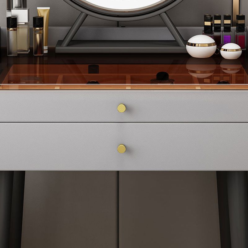 Contemporary 2-Drawer Vanity Makeup Table Set Glass Top Dressing Table Stool Set Clearhalo 'Bedroom Furniture' 'furn' 'furn_makeup_vanities' 'Furniture' 'Makeup Vanities' 'makeup_vanities' 1200x1200_30d9817d-a1d3-4f02-9a64-0d0c3a134859