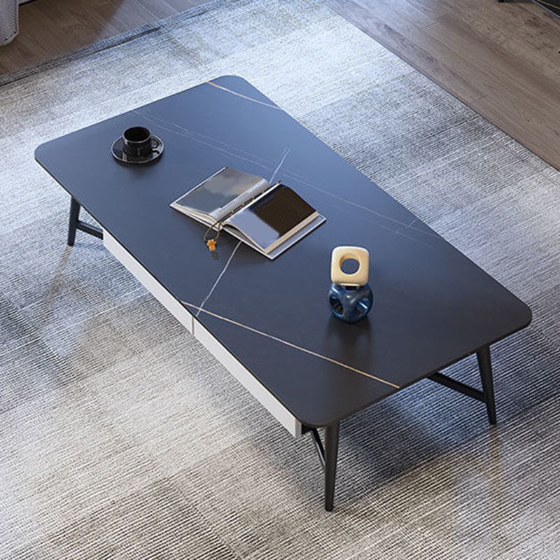 4 Legs Base Rock Slate Top Cocktail Table Metal Iron Base Rectangular Coffee Table
