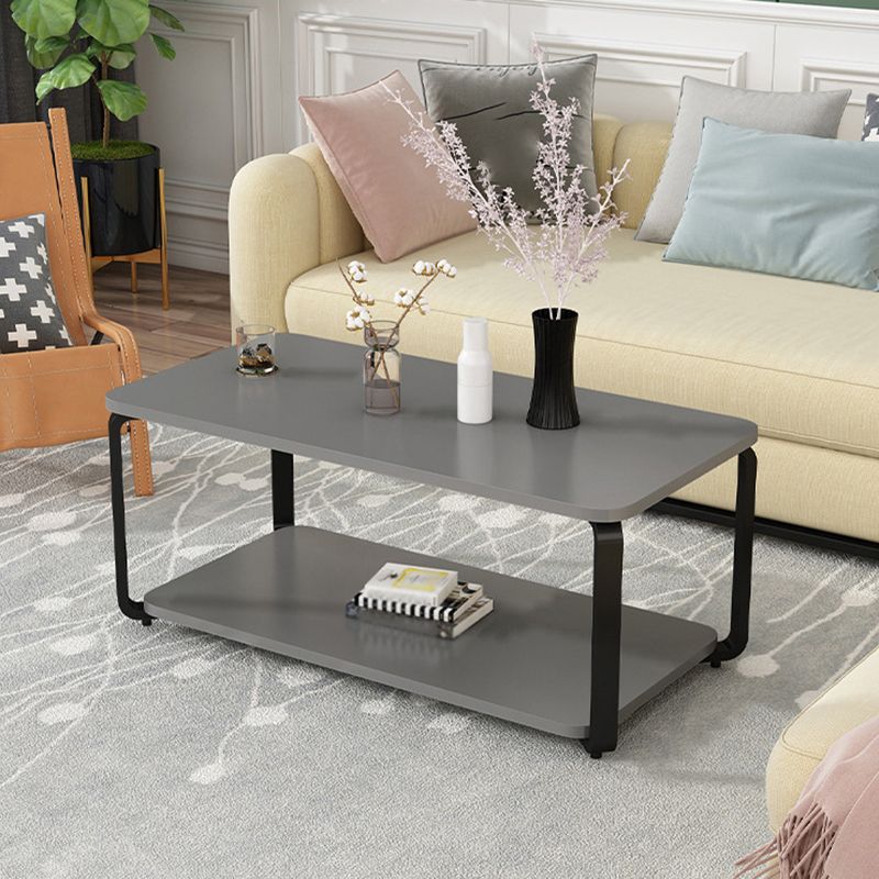 Modern Metal 4 Legs Cocktail Table with Shelf Rectangle Coffee Table Clearhalo 'Coffee & Accent Tables' 'Coffee Tables' 'coffee_tables' 'furn' 'furn_coffee_tables' 'Furniture' 'furniture_coffee_tables' 'Living Room Furniture' 1200x1200_30e0cd3b-5373-42f0-806a-42ac503569e7