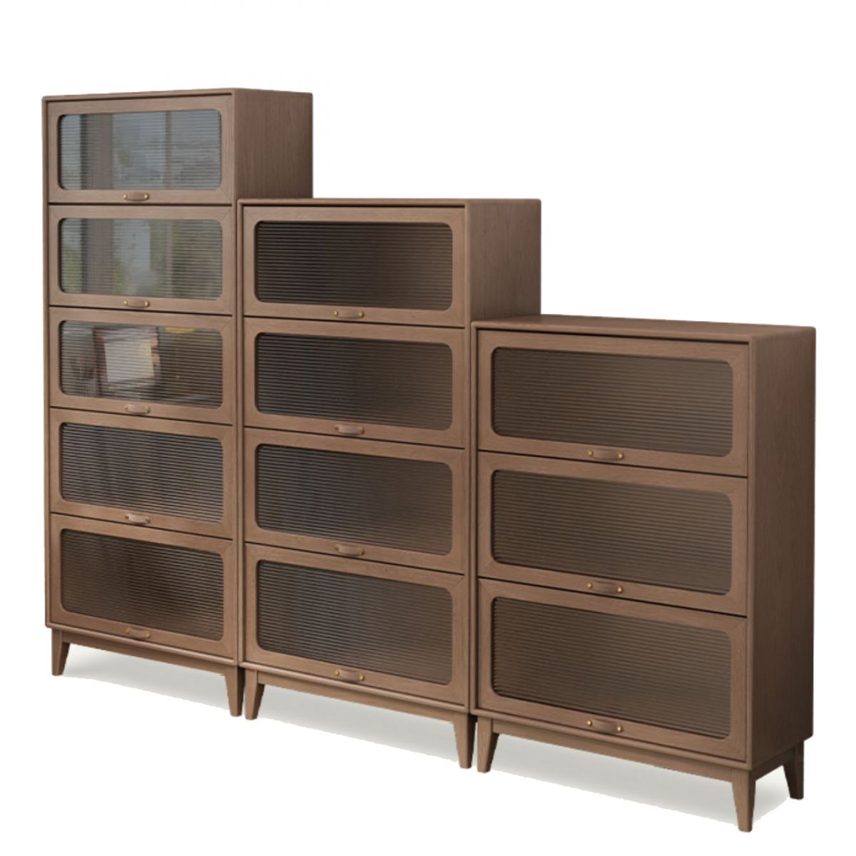 Mid-Century Modern Glass Paned Cabinet,  Solid Wood Accent Cabinet