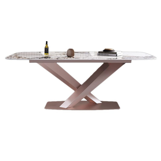 Glam Sintered Stone Kitchen Table Standard Rectangle Shape Dining Table with Pedestal Base