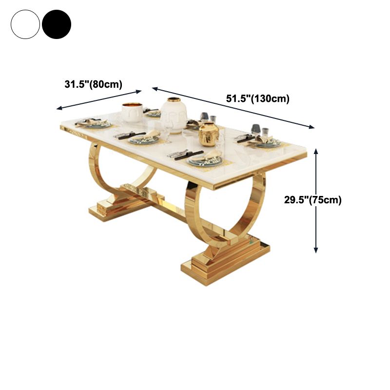 Glam Rectangle Shape Marble Dining Table Standard Dining Table with Double Pedestal Bases Clearhalo ' dining_table' 'Dining Tables & Seating' 'Dining Tables' 'furn' 'furn_dining_table' 'Furniture' 'furniture_dining_table' 'Kitchen & Dining Furniture' 'kitchen&dining_furn' 'kitchen' 'kitchen_dining_table' 1200x1200_30e604d7-f8ce-4b01-8529-1d4535058b5a