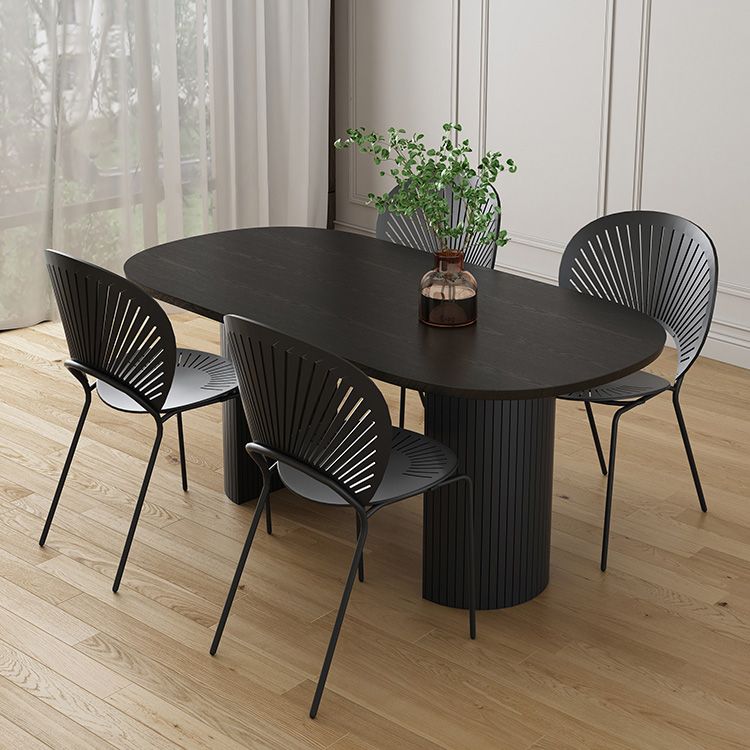 Modern Style Oval Dining Table Double Pedestal Dining Table with Black Legs Clearhalo ' dining_table' 'Dining Tables & Seating' 'Dining Tables' 'furn' 'furn_dining_table' 'Furniture' 'furniture_dining_table' 'Kitchen & Dining Furniture' 'kitchen&dining_furn' 'kitchen' 'kitchen_dining_table' 1200x1200_30e7a9f6-e148-4cf2-b731-17f764c2b188