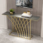 Glam Style Rectangle Top Accent Table with Abstract Iron Base for Hall
