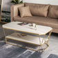 Luxe salontafel met stenen blad, cocktailtafel met metalen frame en plank
