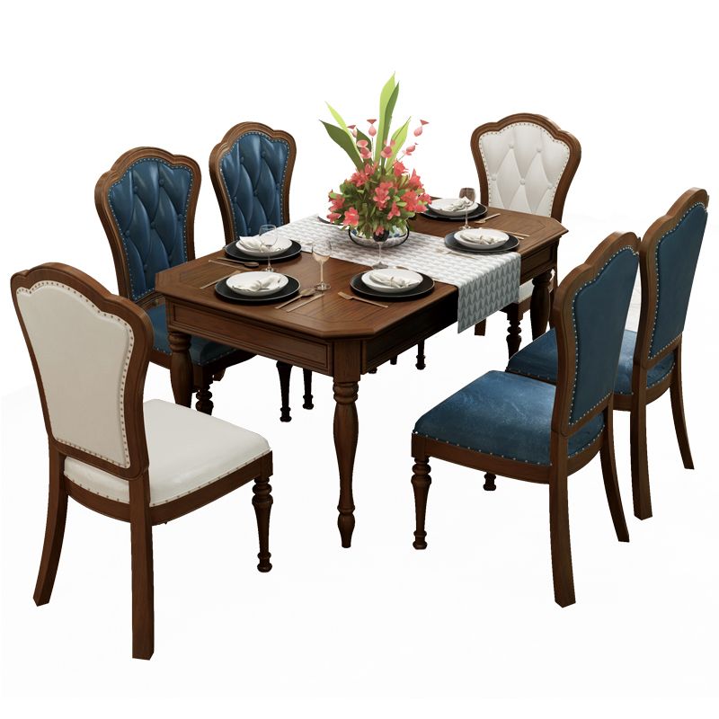 Rustic Style Solid Wood Set of 7 Dinette Table with Upholstered Chair Clearhalo 'Dining Room Sets' 'Dining Tables & Seating' 'dining_room_set' 'furn' 'furn_dining_room_set' 'Furniture' 'Kitchen & Dining Furniture' 1200x1200_30f5c1da-ad3a-4ecf-b4e2-5a4541ce2584