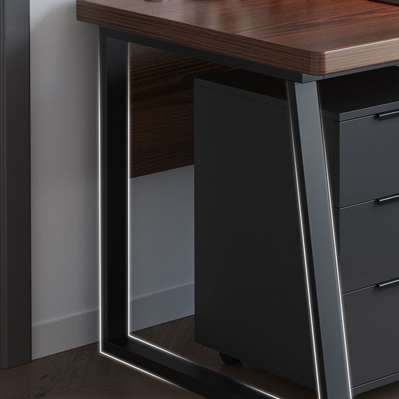 Scrivania rettangolare da ufficio in legno e scrivania in metallo, naturale