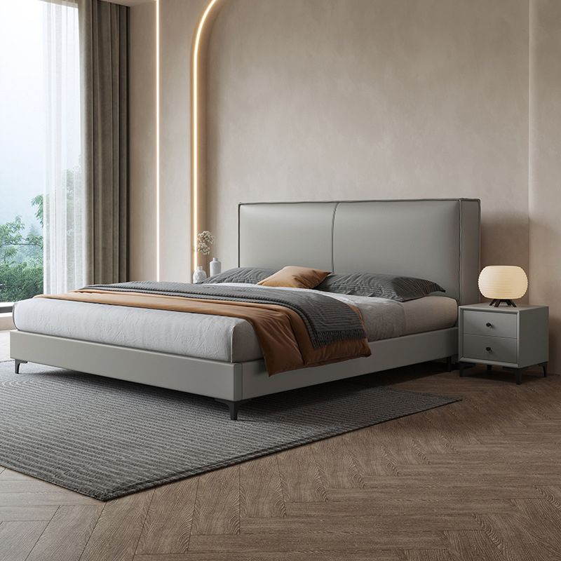Grey Wooden Standard Bed with Rectangular Leather Panel Headboard Clearhalo 'Bedroom Furniture' 'Beds' 'furn' 'furn_beds' 'Furniture' 1200x1200_30f8a7aa-e42b-4d2d-9cc3-b90dd569a8d5