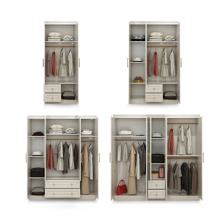 Contemporary White Storage Cabinet Hinged Door Cabinet with Drawers